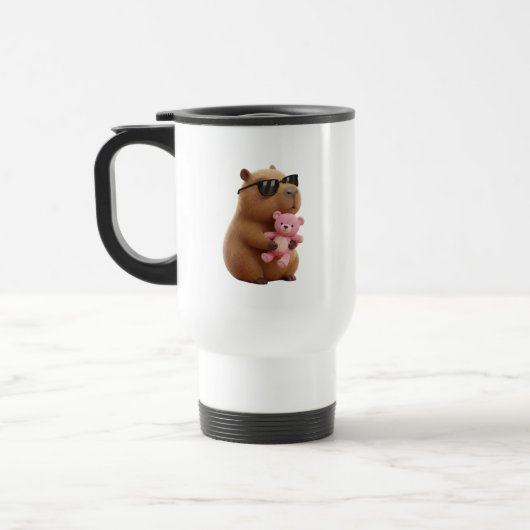 Cool Chill Capybara Hugging Teddy Bear Travel Mug Reisebecher (Links)