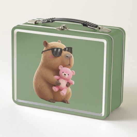 Cool Chill Capybara with Teddy Bear Metal  Metall Brotdose (Vorderseite)