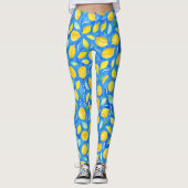 Cool Citrus Fresh Lemons Wasserfarbenes Muster Leggings (Vorderseite)
