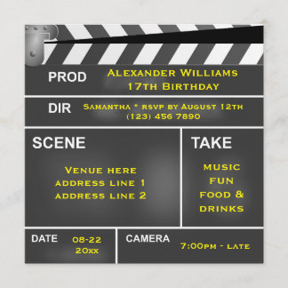 Cool Clapper Board 17. Geburtstag Einladung
