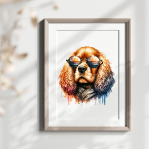 Cool Cocker Spanier in Shades Watercolor Wall Art Poster