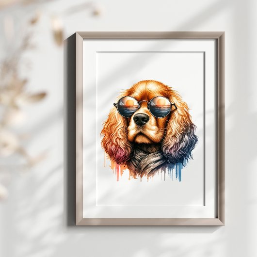 Cool Cocker Spanier in Shades Watercolor Wall Art Poster