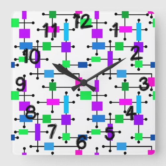 Cool Color Grid Quadratische Wanduhr (Vorderseite)