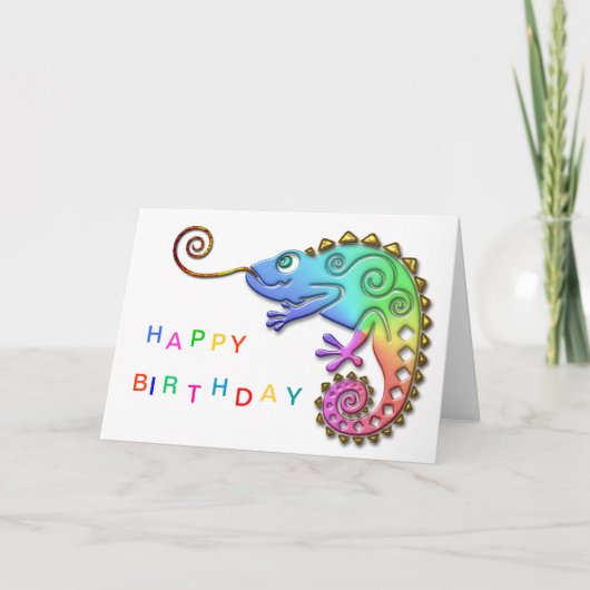 Cool Colorful Chameleon Birthday Karte (Vorderseite)