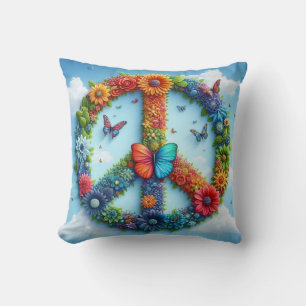 Cool & Colorful Floral Peace Sign mit Butterfly Kissen