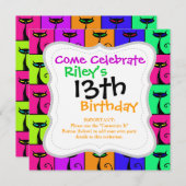 Cool Colorful Kitty Cat Pop Art Einladung (Vorne/Hinten)