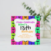 Cool Colorful Kitty Cat Pop Art Einladung (Stehend Vorderseite)