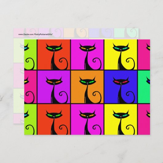 Cool Colorful Kitty Cat Pop Art Postkarte (Vorne/Hinten)