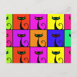 Cool Colorful Kitty Cat Pop Art Postkarte