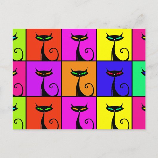 Cool Colorful Kitty Cat Pop Art Postkarte (Vorderseite)