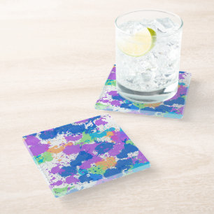 Cool Colors Abstract Splatter Paint Glasuntersetzer