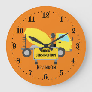 cool construction cement truck add name boys große wanduhr