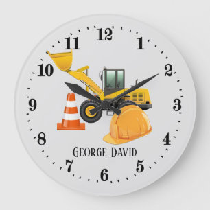 cool construction digger add name große wanduhr