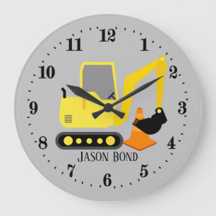 cool construction digger truck add name große wanduhr
