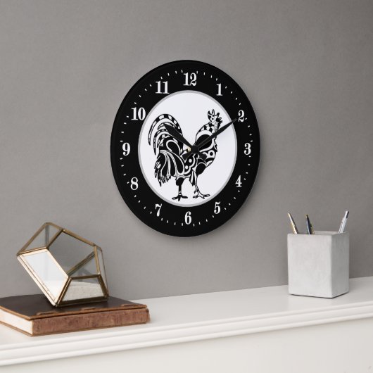 Cool Country rooster decor Large Clock Große Wanduhr (Büro)
