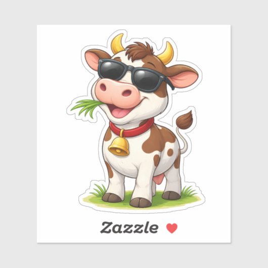 Cool Cow Wearing SunglasseCustom-Cut Vinyl Sticker (Blatt)