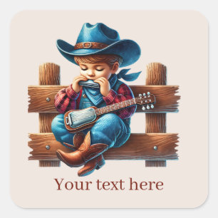 Cool Cowboy hinzufügen Quadratischer Aufkleber