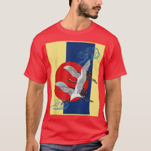 Cool Crane Bird Artwork, Dance of Cranes Japanese T-Shirt