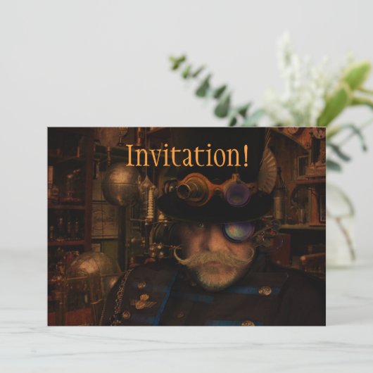 Cool Custom Steampunk Fantasy Captain Sean Einladung (Stehend Vorderseite)