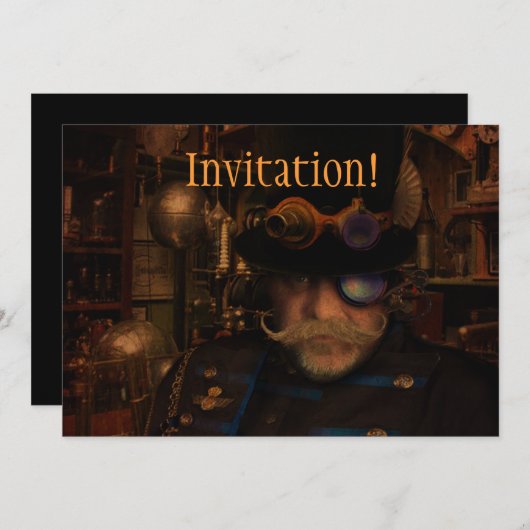 Cool Custom Steampunk Fantasy Captain Sean Einladung (Vorne/Hinten)