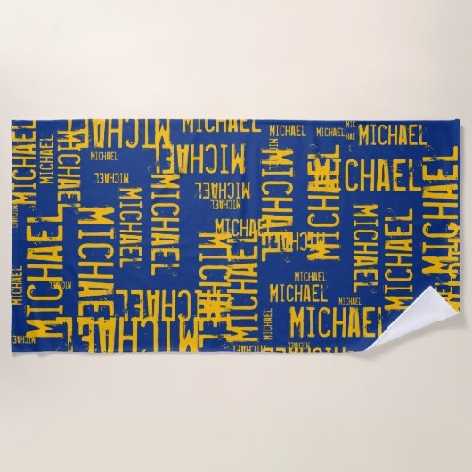 cool&custom typography gelbe Namen in blau Strandtuch (Vorderseite)