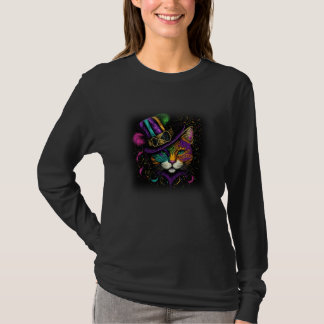 Cool Cute Cat Celebrating Mardi Gras T-Shirt