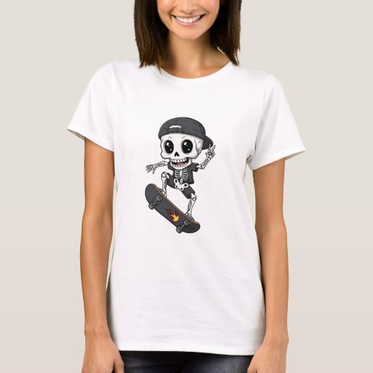 Cool Cute Skeleton Skater Riding Skateboard T-Shirt (Vorderseite)