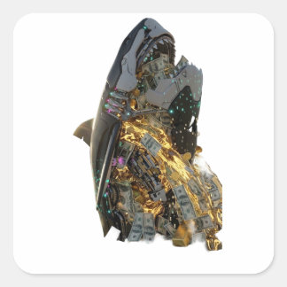 Cool Cyberpunk Shark Gift Idea | Neon Futuristic Quadratischer Aufkleber