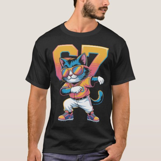 Cool Dabbing Cat 67 Baseball Sports Fan Gift | Fun T-Shirt (Vorderseite)