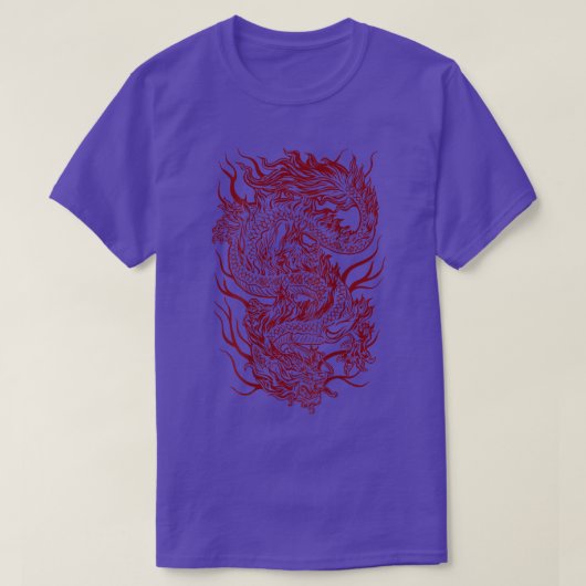 Cool Dark Red Japanese Dragon Backside T-Shirt (Design vorne)