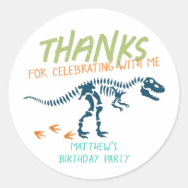 Cool Dinosaur Dig Boys Birthday Thank You Favor Runder Aufkleber