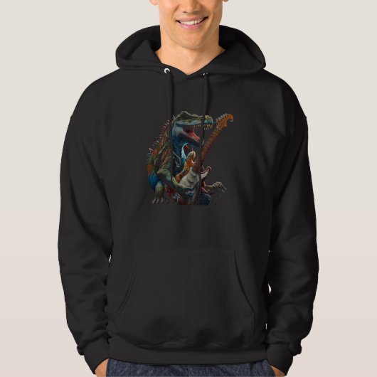 Cool Dinosaur Guitar Graphic Hoodie (Vorderseite)