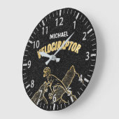 Cool Dinosaur Velociraptor Gold Lineart Clock Große Wanduhr (Winkel)