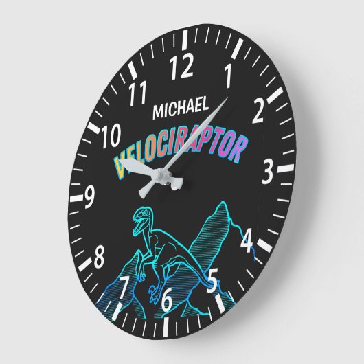Cool Dinosaur Velociraptor Neon Lineart Clock Große Wanduhr (Winkel)