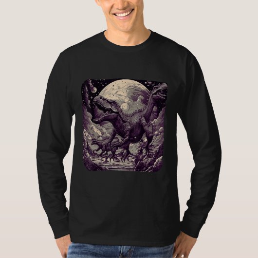 Cool Dinosaurs Space Graphic Fantasy Art T-Shirt (Vorderseite)
