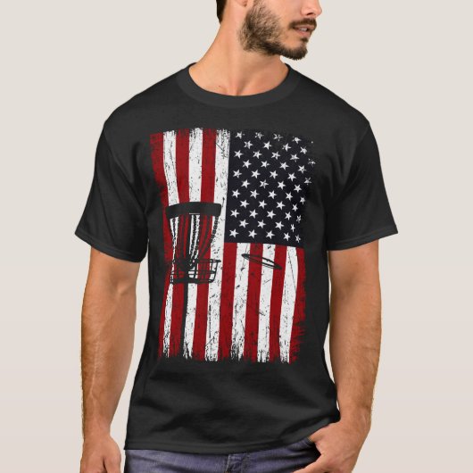 Cool Disc Golf Player Distressed USA American Flag T-Shirt (Vorderseite)