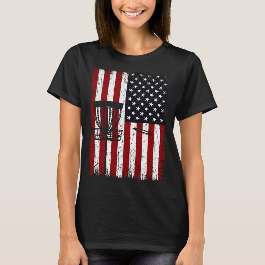 Cool Disc Golf Player Distressed USA American Flag T-Shirt (Vorderseite)