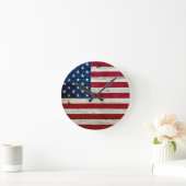 Cool Distressed American Flag Wood Rustic Runde Wanduhr (Zuhause)