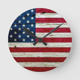 Cool Distressed American Flag Wood Rustic Runde Wanduhr