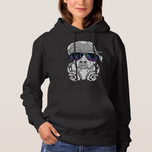 Cool DJ Dog with Sunglasses Headphones and Cap Hoodie (Vorderseite)