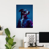 Cool Dog in Blue Jacket - Retro Neon Animal Poster (Heimbüro)