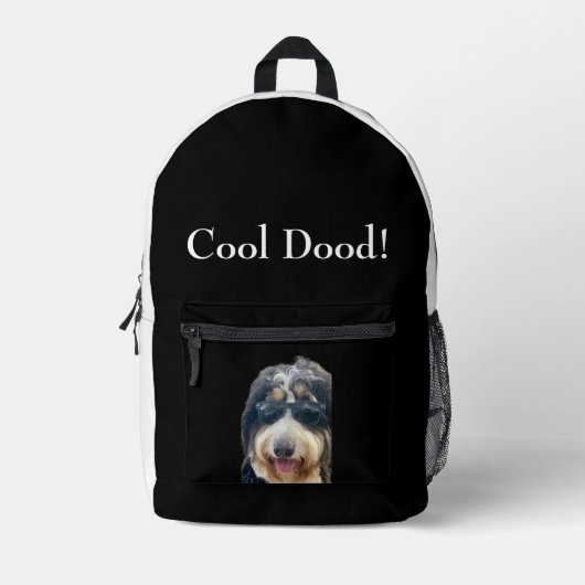 "Cool Dood!" Cute Dog Wearing Sunglasses Backpack Bedruckter Rucksack (Vorderseite)
