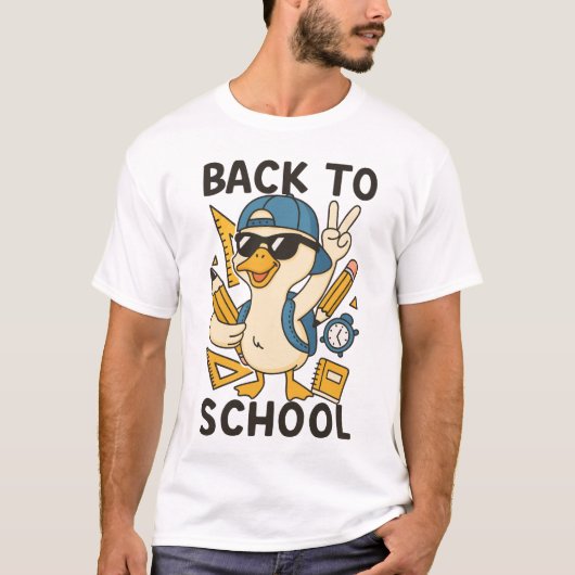 Cool Duck Back to School Design Funny Cartoon Goos T-Shirt (Vorderseite)
