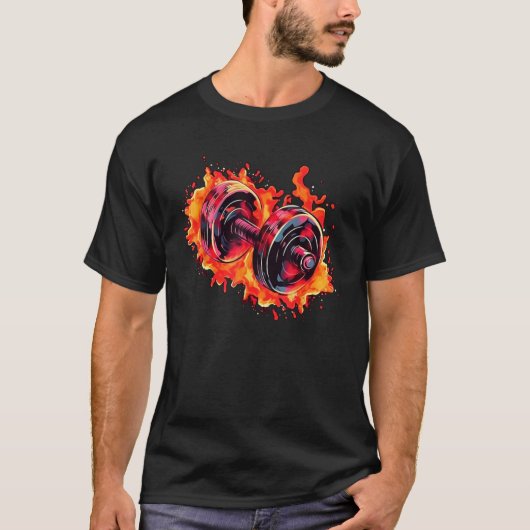 Cool Dumbbell with Flames for burning Training T-Shirt (Vorderseite)