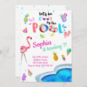 Cool durch das Schwimmbad Summer Girl Birthday Poo Einladung (Vorne/Hinten)