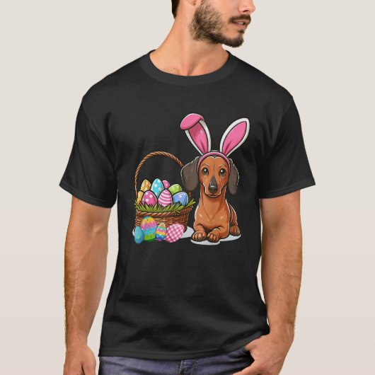 Cool Easter Dachshund Easter Basket Bunny Ears Hap T-Shirt (Vorderseite)