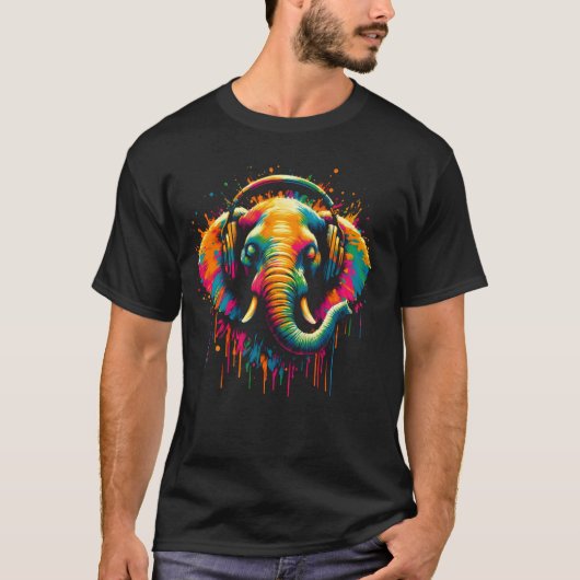 Cool Elephant Headphone Music Art Christmas Geburt T-Shirt (Vorderseite)