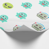 Cool Emoji Alien Ghost Robot Face Pattern Geschenkpapier (Ecke)