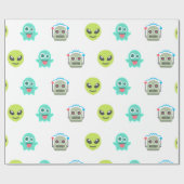 Cool Emoji Alien Ghost Robot Face Pattern Geschenkpapier (Flach)