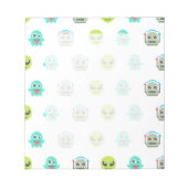 Cool Emoji Alien Ghost Robot Face Pattern Notizblock (Vorderseite)